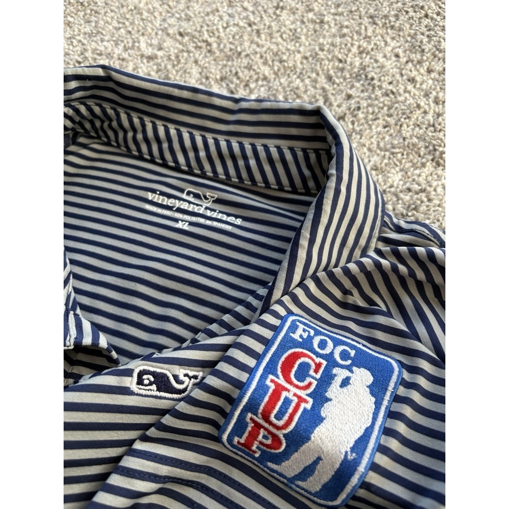 Vineyard Vines Polo Shirt Mens Size XL Gray Striped  FOC CUP Golf Performance